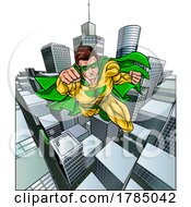 Poster, Art Print Of Super Hero Flying City Comic Book Superhero Pose