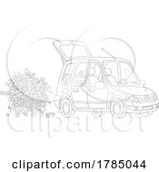 Poster, Art Print Of Cartoon Full Shopping Cart Of Food Behind A Car