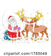 Poster, Art Print Of Cartoon Santa Talking To Christmas Reindeer