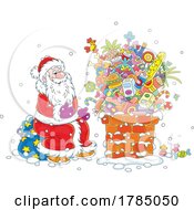Poster, Art Print Of Cartoon Santa With Food Stuck In A Chimney
