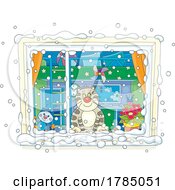Poster, Art Print Of Cartoon Indoor Cat Watching Snow In A Window