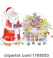 Poster, Art Print Of Cartoon Santa Doing Christmas Grocery Shopping