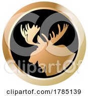 Poster, Art Print Of Gold Silhouetted Moose Head In A Circle