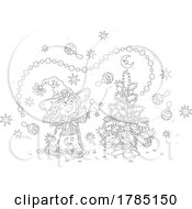 Poster, Art Print Of Cartoon Christmas Witch Girl Decorating A Tree With Magic