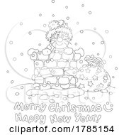 Poster, Art Print Of Cartoon Cat In A Chimney Over Merry Christmas Happy New Year Text