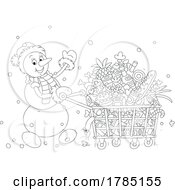 Cartoon Snowman Grocery Shopping