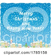 Poster, Art Print Of Merry Christmas And Happy New Year Text Over A Snowy Village