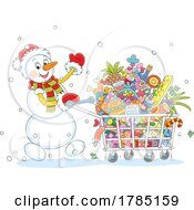 Poster, Art Print Of Cartoon Snowman Grocery Shopping