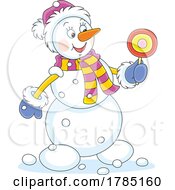 Poster, Art Print Of Cartoon Snowman Holding A Lolipop