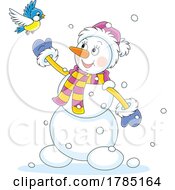 Poster, Art Print Of Cartoon Snowman And Bird