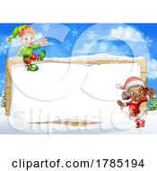 Poster, Art Print Of Christmas Santa Elf Sign Background Cartoon Border