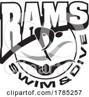 Poster, Art Print Of Black And White Rams Swim And Dive Sports Team Design