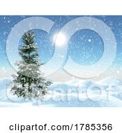 Poster, Art Print Of 3d Snowy Christmas Tree In A Winter Landscape