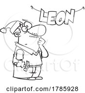 Clipart Cartoon Festive Man Looking At A Typo Christmas Banner