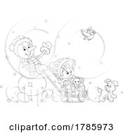Poster, Art Print Of Snowman Pushing A Kid In A Sled