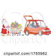 Santa Loading A Car Full Of Groceries