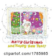 Poster, Art Print Of Cat In A Window With A Christmas Greeting