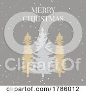 Poster, Art Print Of Decorative Christmas Background With Hand Drawn Trees Design