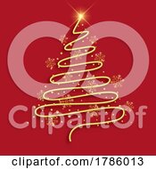 Poster, Art Print Of Golden Christmas Tree Background With Snowflakes