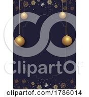 Poster, Art Print Of Christmas Border With Gold Snowflakes And Baubles On Blue