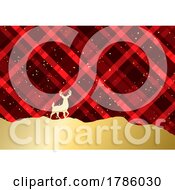 Poster, Art Print Of Christmas Background With Gold Deer Against A Plaid Style Design