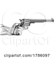 Poster, Art Print Of Hand And Western Cowboy Gun Pistol Vintage Woodcut