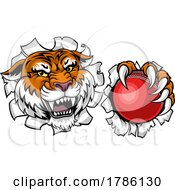 Poster, Art Print Of Tiger Cricket Ball Animal Sports Team Mascot