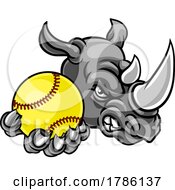 Poster, Art Print Of Rhino Softball Animal Sports Team Mascot