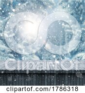 Poster, Art Print Of 3d Christmas Background With Wooden Table Against A Wintry Landscape