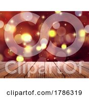 Poster, Art Print Of 3d Christmas Background With Wooden Table Looking Out To A Bokeh Lights Design