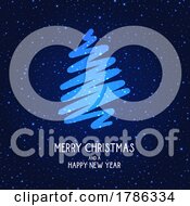Christmas Card Design With Scribble Tree And Glowing Stars