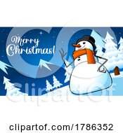 Poster, Art Print Of Cartoon Snowman With A Merry Christmas Greeting
