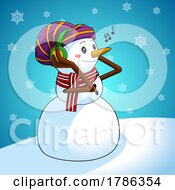 Poster, Art Print Of Cartoon Snowman Listening To Music