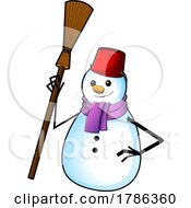 Poster, Art Print Of Cartoon Snowman Holding A Broom