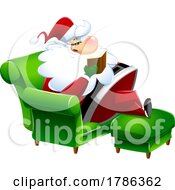 Poster, Art Print Of Cartoon Christmas Santa Claus Reading In A Chair