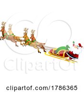 Poster, Art Print Of Cartoon Christmas Santa Claus And Reindeer
