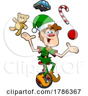Cartoon Christmas Elf Juggling And Riding A Unicycle