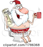 Cartoon Christmas Santa Claus Reading The News And Drinking Coffee On The Toilet