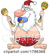 Poster, Art Print Of Cartoon Drunk New Year Santa Claus With A Pacificer And Baby Rattles