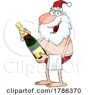 Cartoon Drunk New Year Santa Claus Holding A Bottle Of Champagne