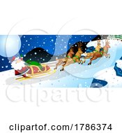 Poster, Art Print Of Cartoon Christmas Santa Claus And Reindeer