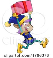 Cartoon Christmas Elf Running With A Gift
