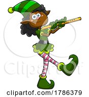 Poster, Art Print Of Cartoon Christmas Elf Marching And Playing A Flute