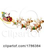 Poster, Art Print Of Cartoon Christmas Santa Claus And Reindeer Flying