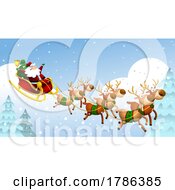 Cartoon Christmas Santa Claus And Reindeer Flying