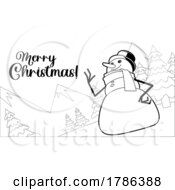 Poster, Art Print Of Cartoon Black And White Snowman With A Merry Christmas Greeting