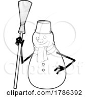 Cartoon Black And White Snowman Holding A Broom