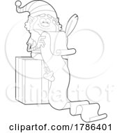 Cartoon Black And White Christmas Elf Checking A List