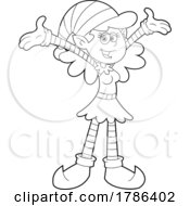 Cartoon Black And White Christmas Elf Cheering by Hit Toon