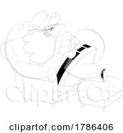 Poster, Art Print Of Cartoon Black And White Christmas Santa Claus Reading In A Chair